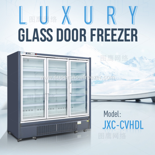 Upright three glass door freezer for ice cream